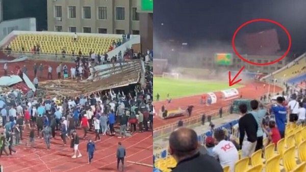 خلال المبارة.. سقوط سقف على أرضية الملعب   